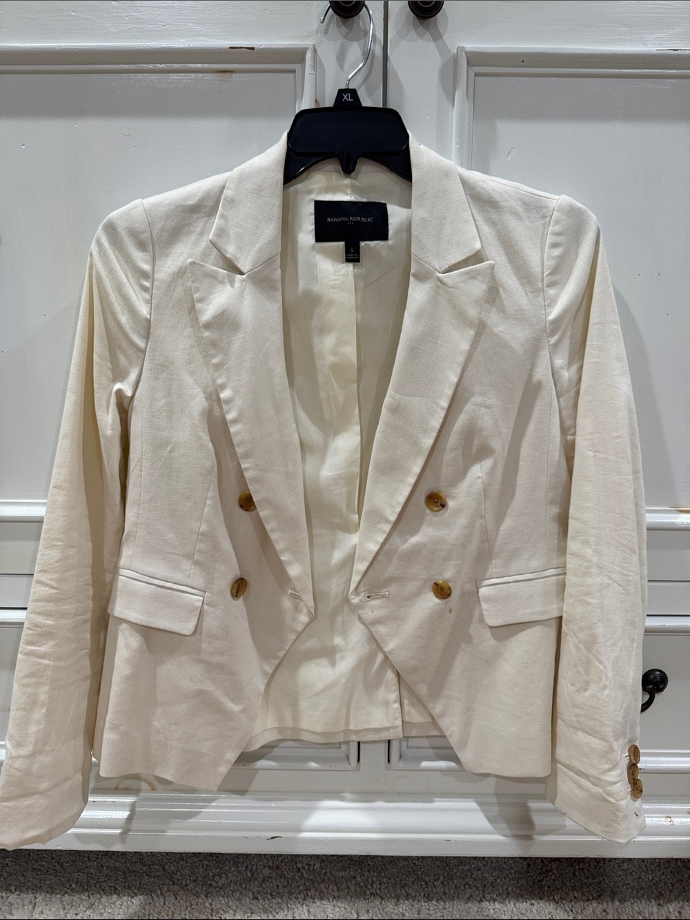 Banana Republic Factory Linen Blend Cream Double-Breasted Women's Blazer